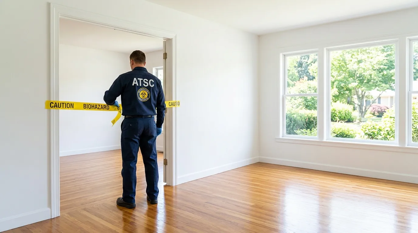 Certified biohazard cleanup crew performing Decomposition Cleanup in Guttenberg